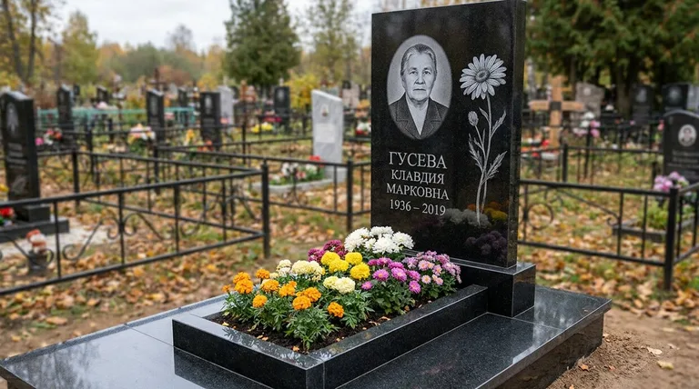 Памятник с гравировкой ромашек — выполненная работа «Гусева» в Ульяновске
