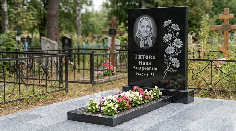 Памятник с гравировкой ромашек — выполненная работа «Титова» в Ульяновске