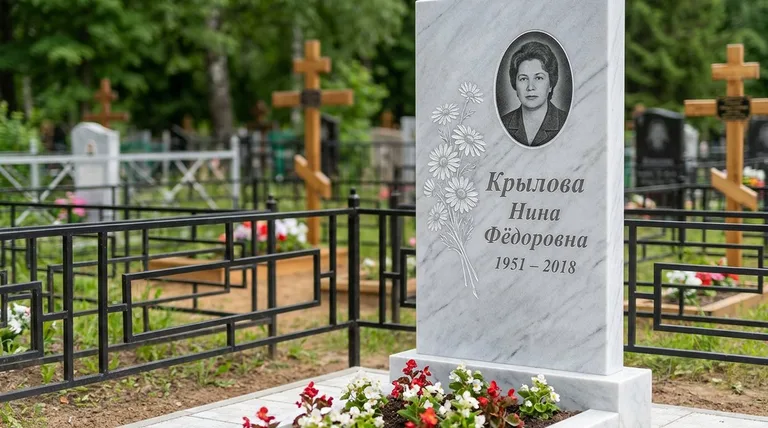 Памятник с гравировкой ромашек — выполненная работа «Крылова» в Ульяновске