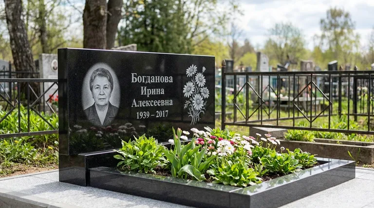 Памятник с гравировкой ромашек — выполненная работа «Богданова» в Ульяновске
