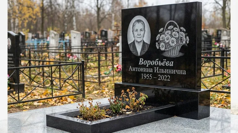 Памятник с гравировкой ромашек — выполненная работа «Воробьёва» в Ульяновске