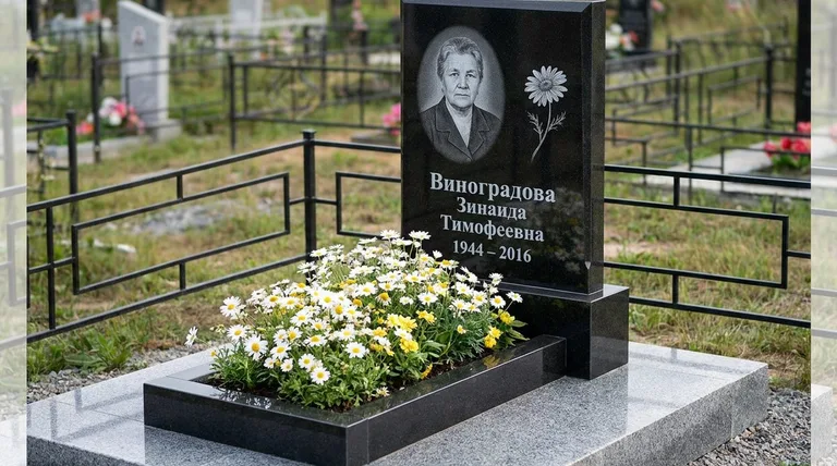 Памятник с гравировкой ромашек — выполненная работа «Виноградова» в Ульяновске