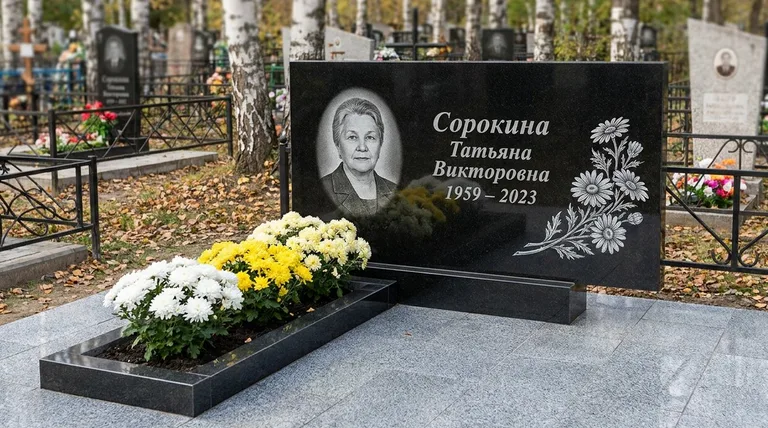Памятник с гравировкой ромашек — выполненная работа «Сорокина» в Ульяновске