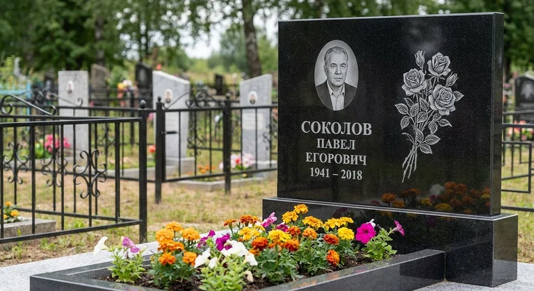 Гравировка роз на памятник в Ульяновске — пример работы на граните