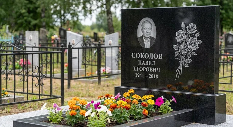Памятник с гравировкой роз — выполненная работа «Соколов» в Ульяновске