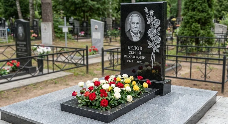 Памятник с гравировкой роз — выполненная работа «Белов» в Ульяновске