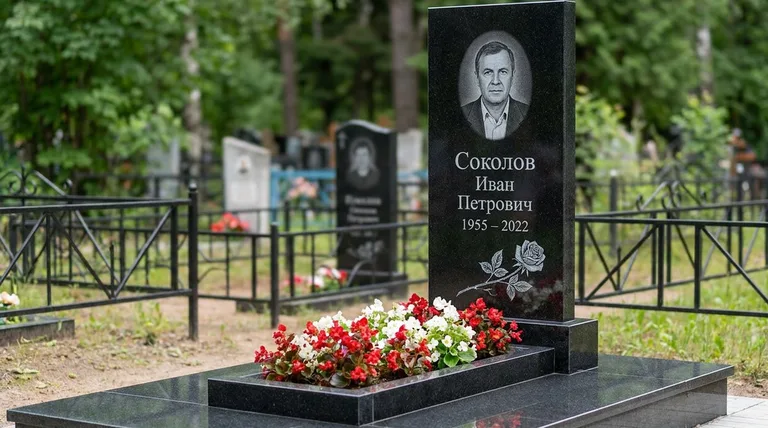 Памятник с гравировкой роз — выполненная работа «Соколов» в Ульяновске