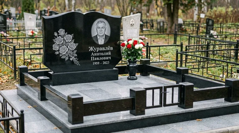 Памятник с гравировкой роз — выполненная работа «Журавлёв» в Ульяновске