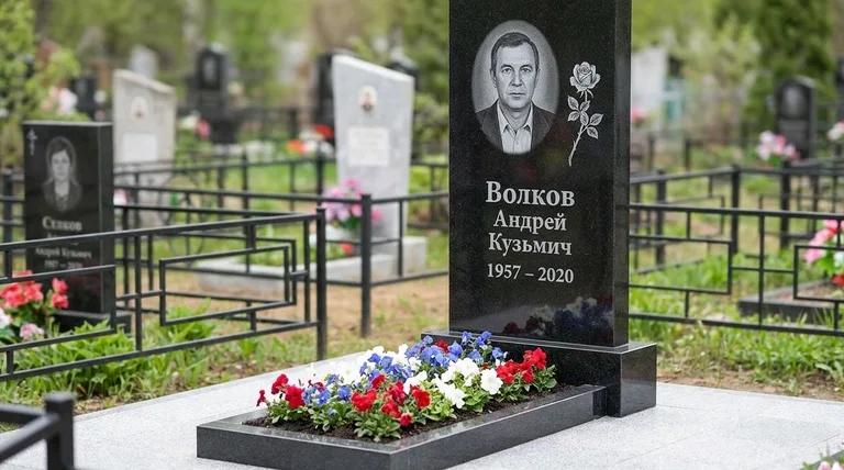 Памятник с гравировкой роз — выполненная работа «Волков» в Ульяновске