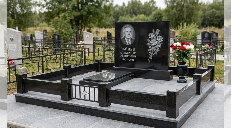 Памятник с гравировкой роз — выполненная работа «Зайцев» в Ульяновске