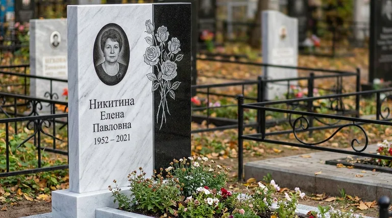Памятник с гравировкой роз — выполненная работа «Никитина» в Ульяновске