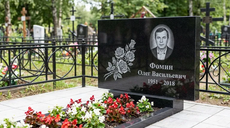 Памятник с гравировкой роз — выполненная работа «Фомин» в Ульяновске