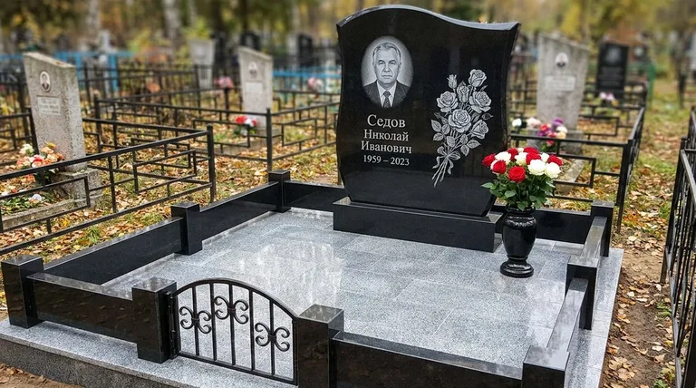 Памятник с гравировкой роз — выполненная работа «Седов» в Ульяновске