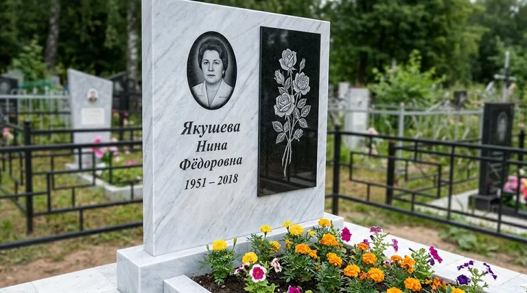 Памятник с гравировкой роз — выполненная работа «Якушева» в Ульяновске