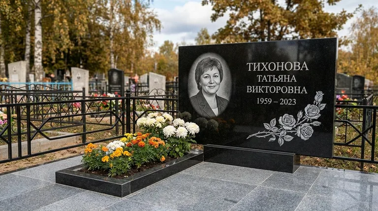 Памятник с гравировкой роз — выполненная работа «Тихонова» в Ульяновске