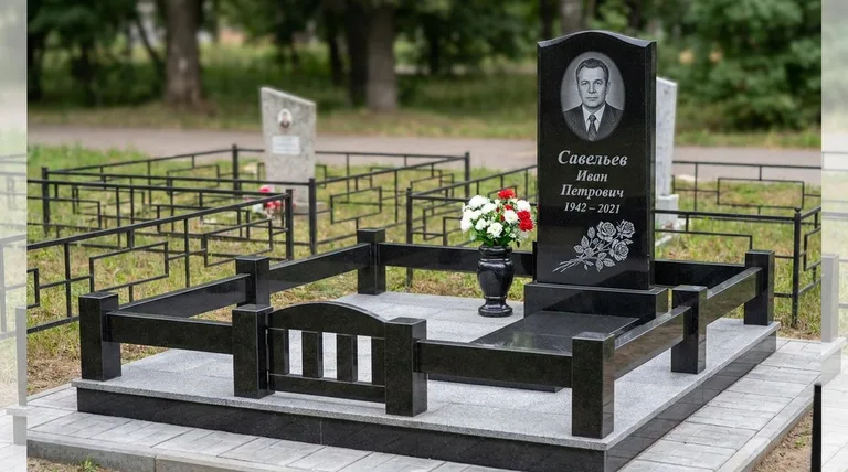 Памятник с гравировкой роз — выполненная работа «Савельев» в Ульяновске