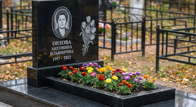 Гравировка тюльпанов на памятник в Ульяновске — пример работы на граните