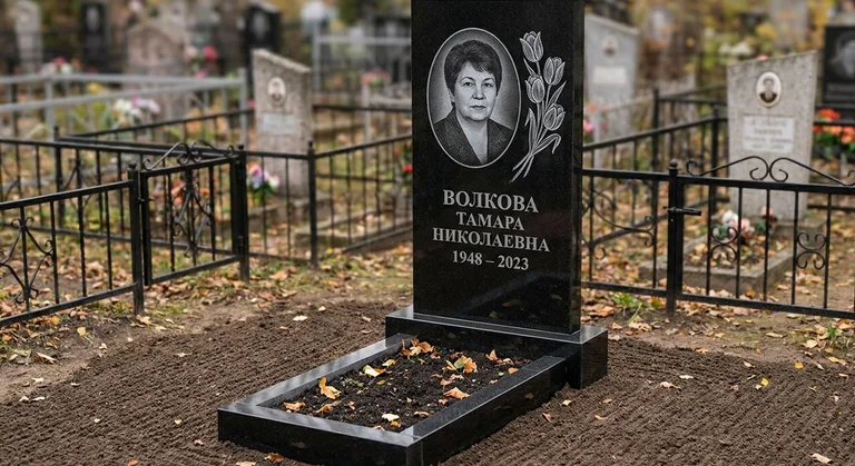 Памятник с гравировкой тюльпанов — выполненная работа «Волкова» в Ульяновске