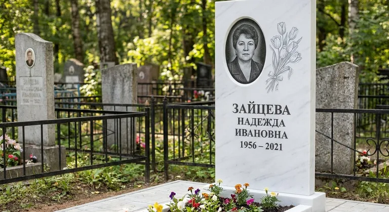 Памятник с гравировкой тюльпанов — выполненная работа «Зайцева» в Ульяновске