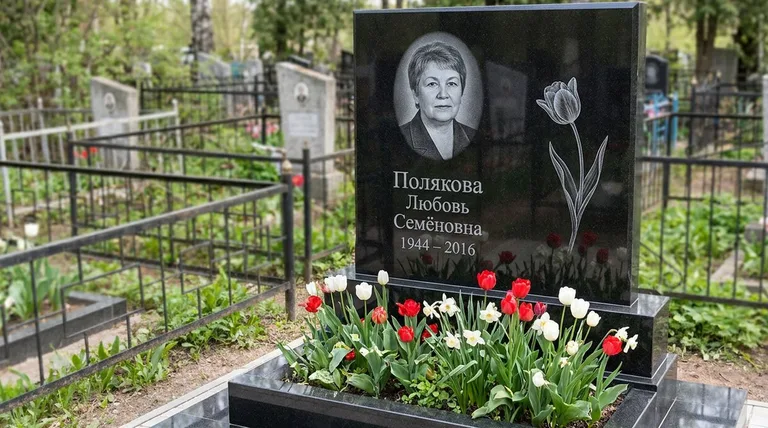 Памятник с гравировкой тюльпанов — выполненная работа «Полякова» в Ульяновске