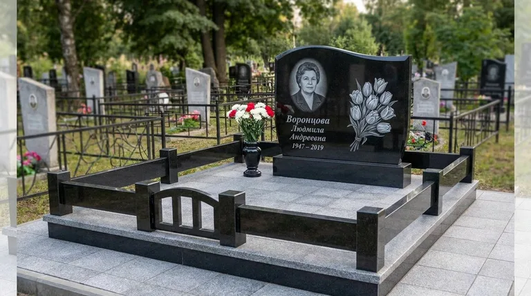 Памятник с гравировкой тюльпанов — выполненная работа «Воронцова» в Ульяновске