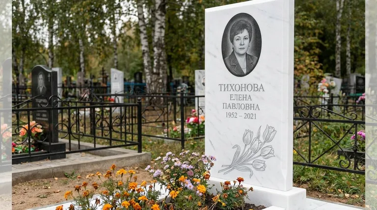 Памятник с гравировкой тюльпанов — выполненная работа «Тихонова» в Ульяновске