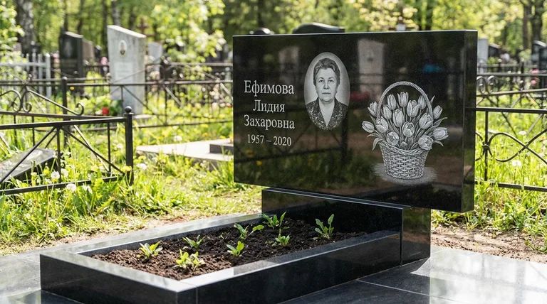 Памятник с гравировкой тюльпанов — выполненная работа «Ефимова» в Ульяновске