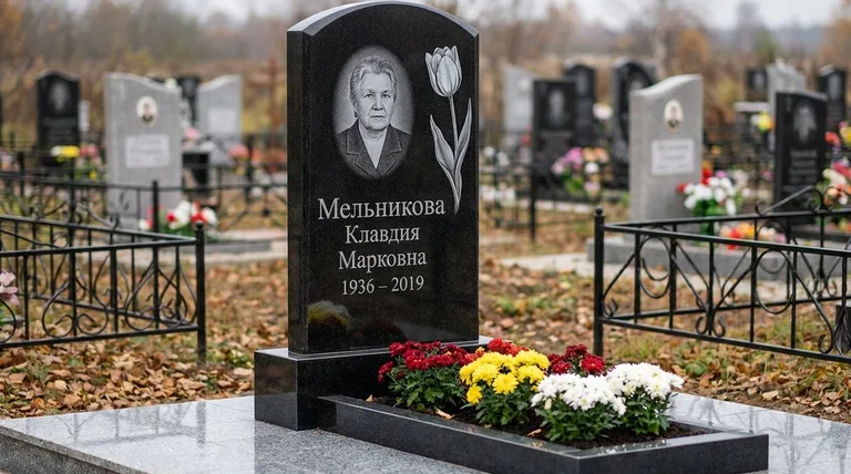 Памятник с гравировкой тюльпанов — выполненная работа «Мельникова» в Ульяновске