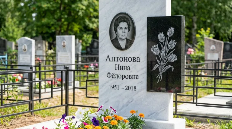 Памятник с гравировкой тюльпанов — выполненная работа «Антонова» в Ульяновске