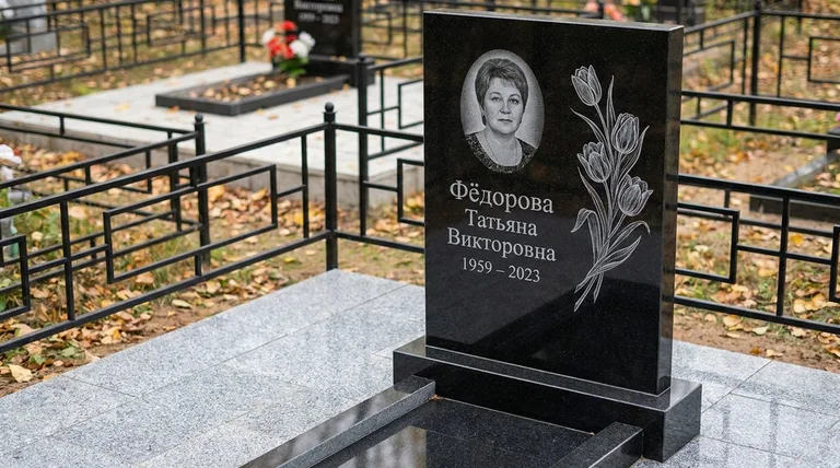 Памятник с гравировкой тюльпанов — выполненная работа «Фёдорова» в Ульяновске
