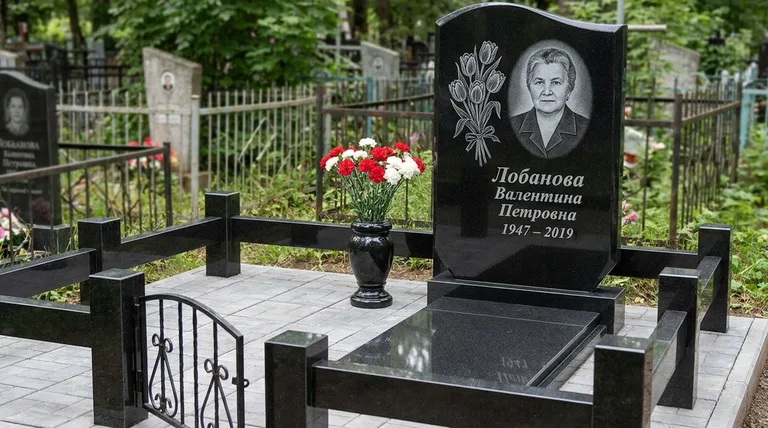 Памятник с гравировкой тюльпанов — выполненная работа «Лобанова» в Ульяновске