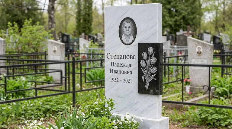Памятник с гравировкой тюльпанов — выполненная работа «Степанова» в Ульяновске