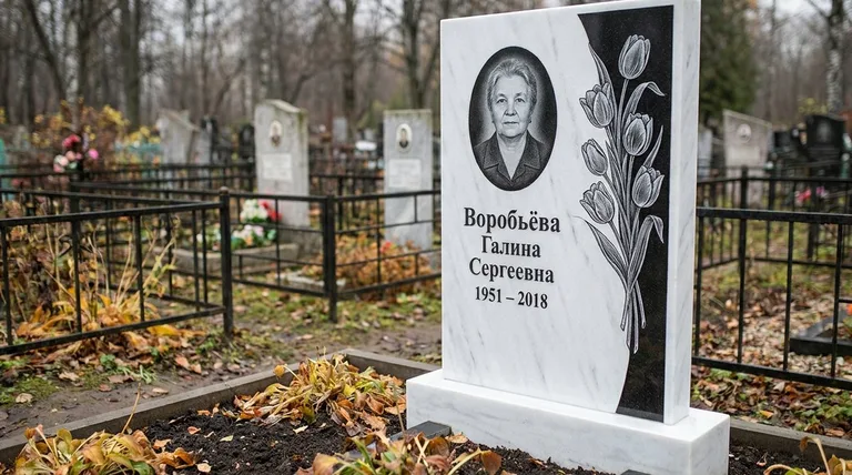 Памятник с гравировкой тюльпанов — выполненная работа «Воробьёва» в Ульяновске