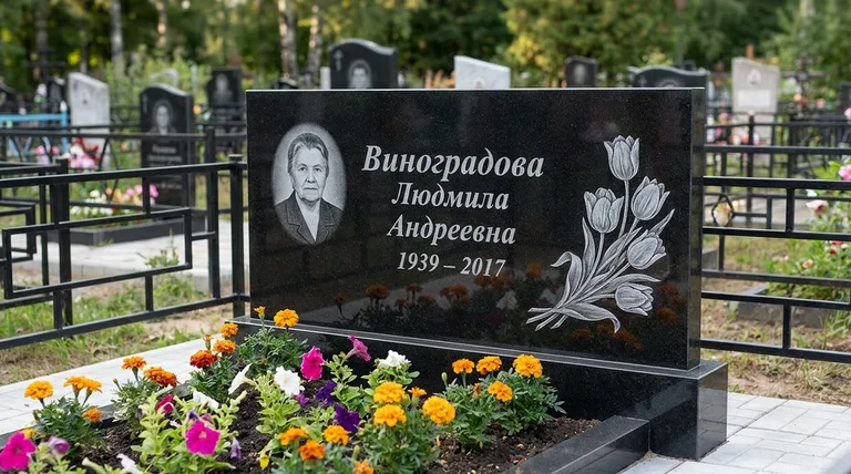 Памятник с гравировкой тюльпанов — выполненная работа «Виноградова» в Ульяновске