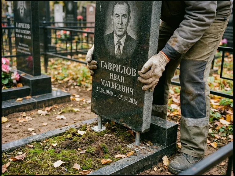 Демонтаж гранитного памятника (стелы) с могилы в Ульяновске
