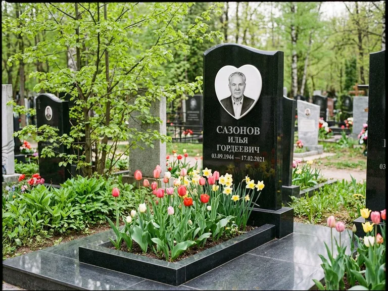 Цветной керамический портрет на памятнике в Ульяновске