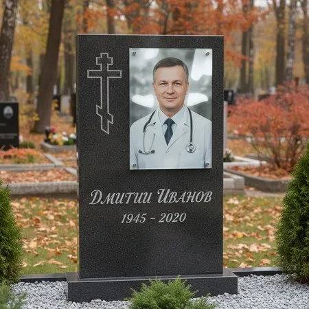 Портрет на стекле 180×240 мм на чёрной стеле в Ульяновске