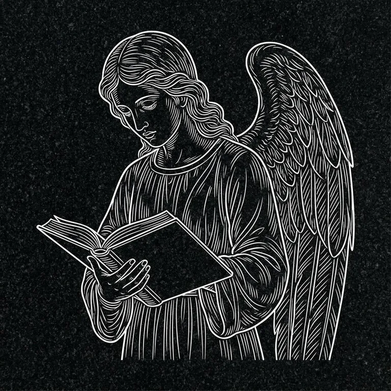 Эскиз гравировки ангела на памятник — ангел с раскрытой книгой в Ульяновске
