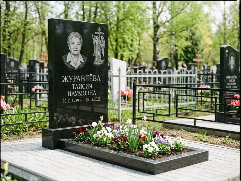 Памятник с гравировкой ангела — гравировка ангела с голубем по диагонали стелы, работа «Журавлёва» в Ульяновске