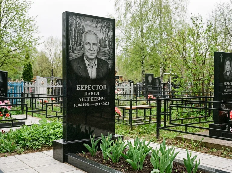 Памятник с гравировкой берёзы — гравировка берёзовой рощи в глубину, работа «Берестов» в Ульяновске