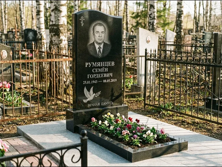 Памятник с гравировкой голубей — гравировка голубя с оливковой ветвью рядом с эпитафией, работа «Румянцев» в Ульяновске