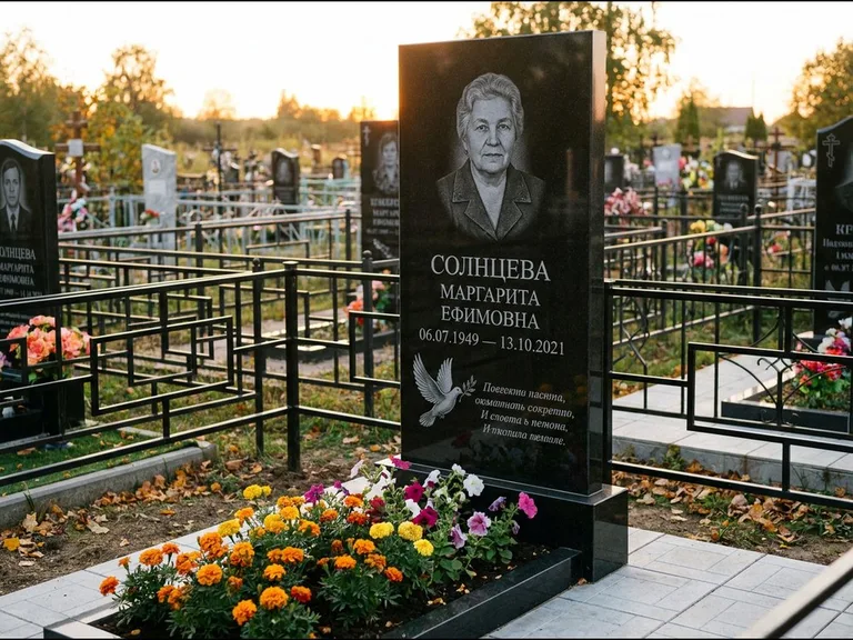 Памятник с гравировкой голубей — гравировка голубя с оливковой ветвью рядом с эпитафией, работа «Солнцева» в Ульяновске