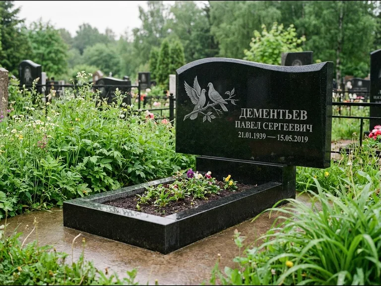 Памятник с гравировкой голубей — гравировка голубей, работа «Дементьев» в Ульяновске
