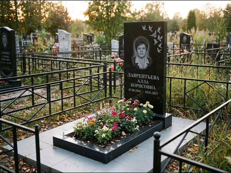 Памятник с гравировкой голубей — гравировка стаи голубей, взлетающей от угла стелы, работа «Лаврентьева» в Ульяновске