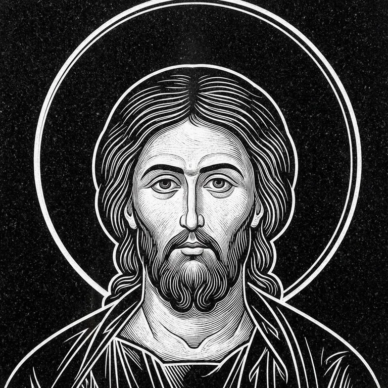 Эскиз иконы: Архангел Михаил — воинам и мужчинам, гравировка на памятник в Ульяновске