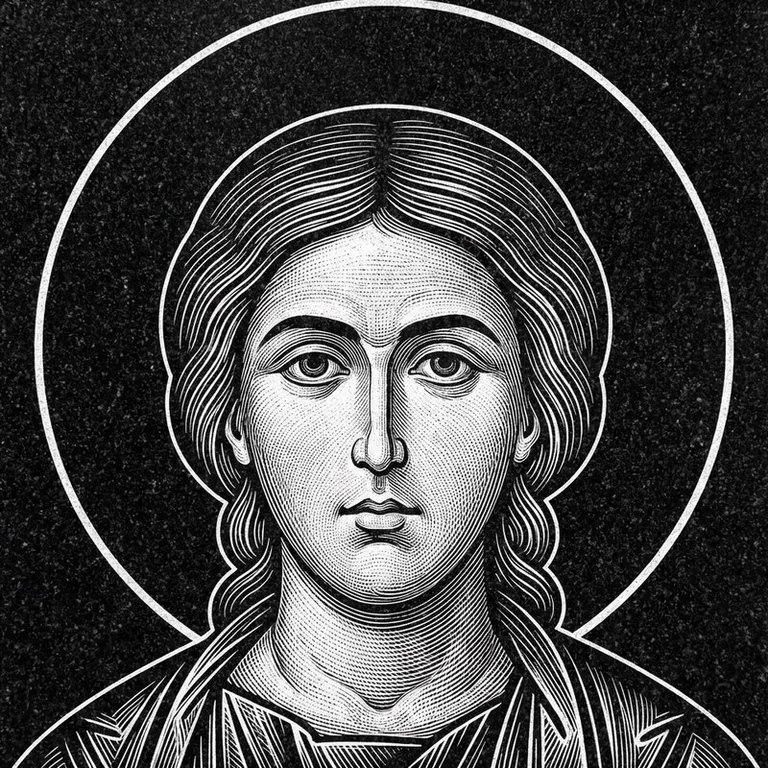 Эскиз иконы: Георгий Победоносец — воинам, гравировка на памятник в Ульяновске