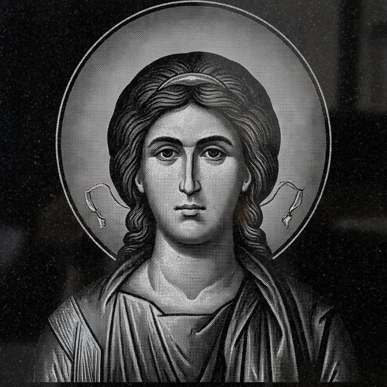 Эскиз иконы: Архангел Михаил (полутон) — образ архангела в полутонах, гравировка на памятник в Ульяновске