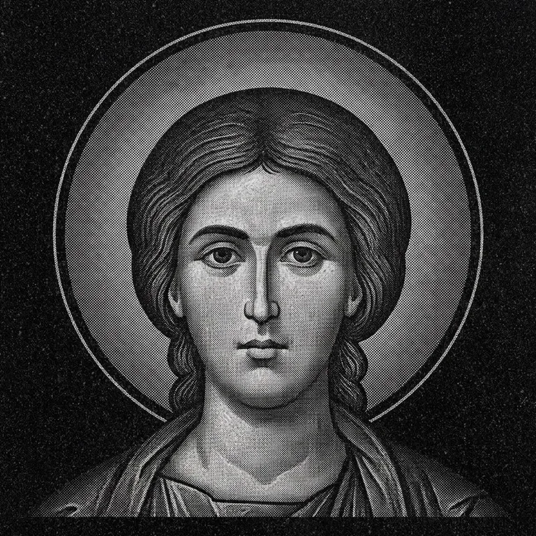 Эскиз иконы: Георгий Победоносец (полутон) — воинский образ, гравировка на памятник в Ульяновске