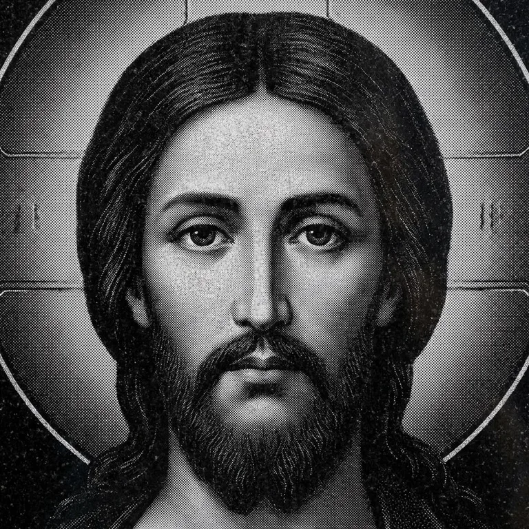 Эскиз иконы: Спас Вседержитель (полутон) — объёмный лик, светотень, гравировка на памятник в Ульяновске
