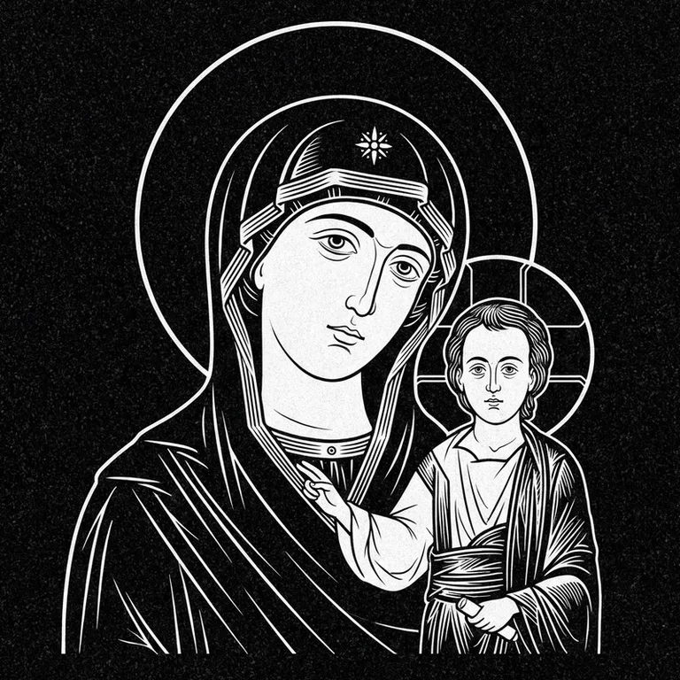 Эскиз иконы: «Утоли моя печали» — облегчение скорби, гравировка на памятник в Ульяновске